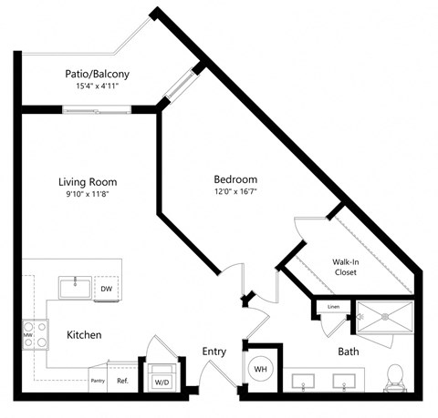 One Bedroom Floor Plan with 861 Sq. Ft. at Parc at White Rock Luxury Apartments in Dallas TX